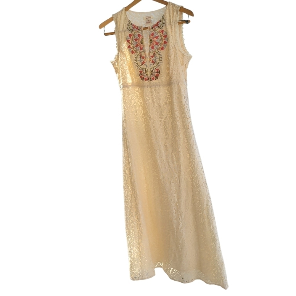 Sundance Cream Lace Floral Embroidered Sleeveless Maxi Dress Boho Wedding Size 6 - Picture 2 of 8